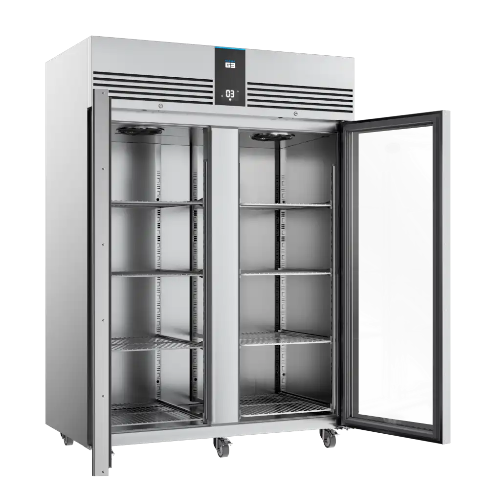 Foster-1350-Ltr-Glass-Door-Cabinet-Refrigerator-EP1440H-Side-On-Doors-Open